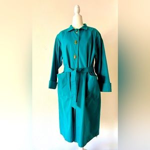 Vintage EVAN PICONE 70’s-early 80’s Teal Trench/Raincoat with Brass Fasteners